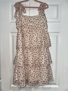Altar'd State Cream Tiered Dress with Pink Floral Print